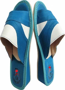 Pantolette - Hausschuhe - Latschen Gr.38 Echt LEDER Blau-Weiss (14.6.4.10) - Bild 1 von 11