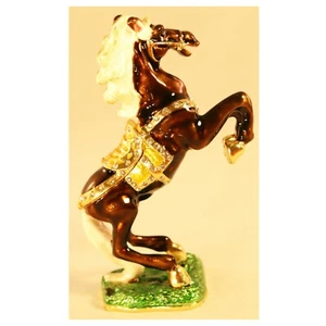 Bejeweled Enameled Animal Trinket Box/Figurine With Rhinestones-Rearing Horse - Picture 1 of 4