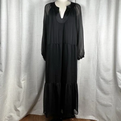 ¡NUEVO! Vestido Olga Soft Surroundings en capas transparente maxi negro 2FL20 talla 3X Foto 1 de 4