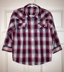 Boy's Wrangler Cowboy Pearl Snap Plaid Western Shirt Size 4T EUC - Picture 1 of 3