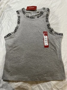 Guess Women’s Gray Sleeveless Knit High Neck Tank Top With Accent Logo Small NWT - Picture 1 of 3
