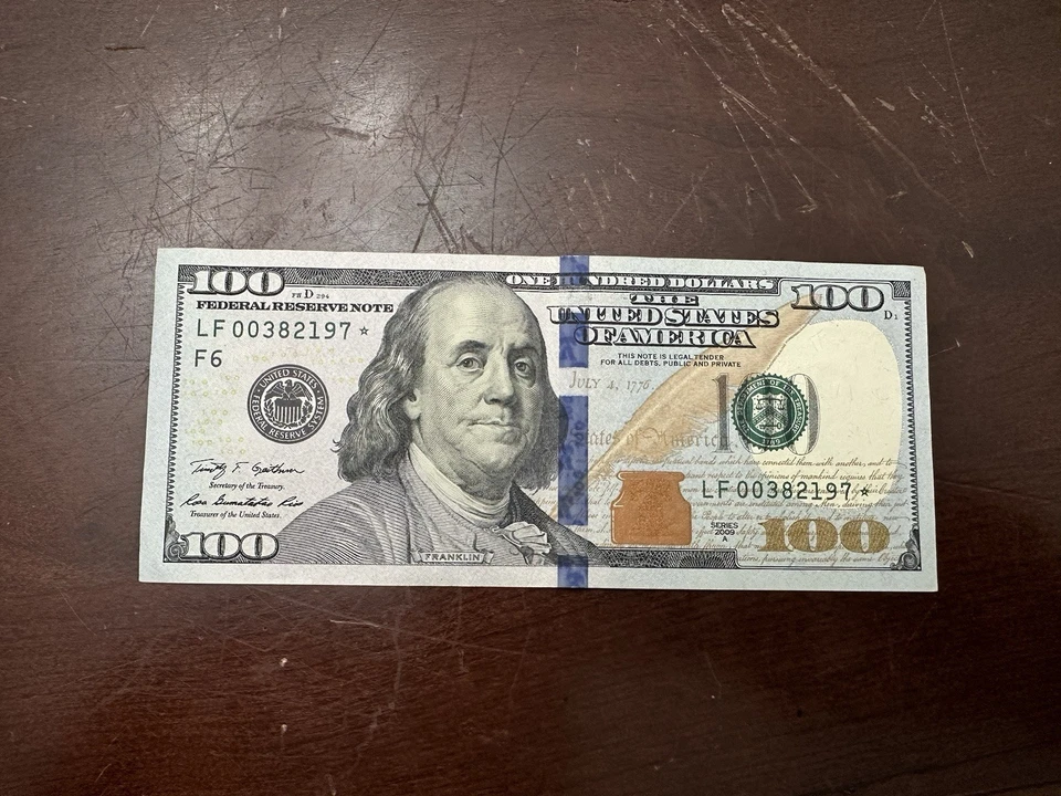 Fancy Serial Number $100 Dollar Bill LF LF00382197* Star Note! - Image 1 of 1