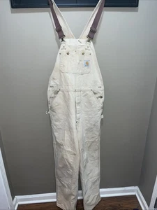 Carhartt Overalls Mens 36 x 32 R01 Double Knee Bib Duck Brown Canvas Brown Vtg - Picture 1 of 17