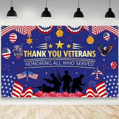 Happy Veterans Day Backdrop 70.8x43.3in Patriotic Thank You Heroes Banner - Image 1 of 4