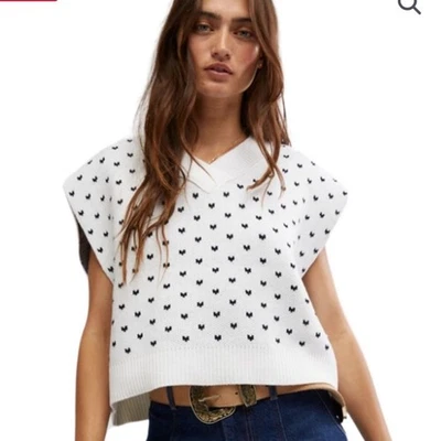 Nuevo con etiquetas Chaleco Suéter Free People 'Easy Street' Estampado Marfil Para Mujer Grande Foto 1 de 4