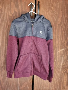 Hurley Logo Nike Dri - Fit Unisex boys Burgundy Gray Full Zip Hoodie Size M - Picture 1 of 4