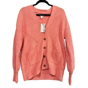Nine West Women’s Cardigan Sweater Size M Coral Chunky Knit - Picture 1 of 8