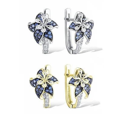 Bonitos aretes para mujer plata 925 circonitas azules lirios un par/juego Foto 1 de 4