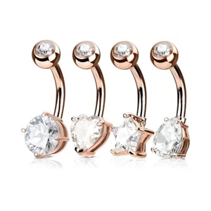4PCS Clear CZ Crystal Belly Button Ring Value Pack 14G Navel Piercing Rose Gold - Picture 1 of 1
