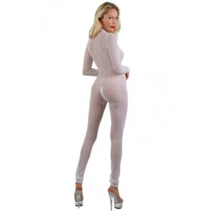 Transparent Ladies Netz-Overall Catsuit with Zipper White #GW1225 - Picture 1 of 15