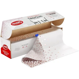 Disposable Plastic Table Cloth Roll 54 in x 120 Ft Waterproof White & Rose Gold - Picture 1 of 9