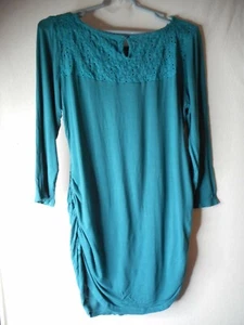 Maternity Motherhood Sz L knit top lace Green Ruched sides 3/4 sleeve - Picture 1 of 6