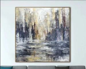 Quadro città astratto su tela espressionismo arte moderna testurizzata 15,7"x15,7" - Foto 1 di 8