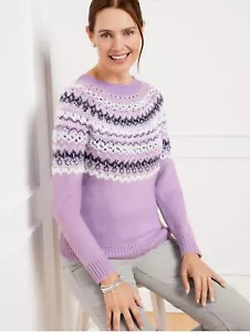Talbots Women’s Purple Fair Isle Sweater New With Tags Size Medium Cozy - Picture 1 of 4