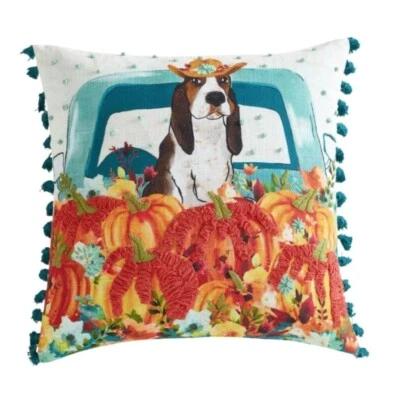 New - Pioneer Woman - Throw Pillow - Harvest Charlie Dog with Hat Pumpkin Decor - Image 1 of 2