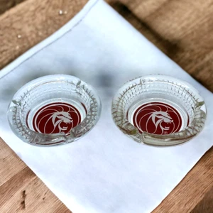 Vintage Clear Glass Ashtray MGM Grand Hotel Casino Las Vegas Lion Head Logo - Picture 1 of 9
