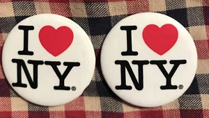 Collectible Pinback Button Set of 2  "I Love NY" Heart 1 1/4"d Made in USA - Picture 1 of 3