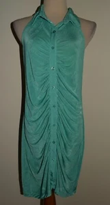 New Rue 21+ Dress 2X Green Collared Halter Sleeveless Button Front Ruched Slinky - Picture 1 of 3