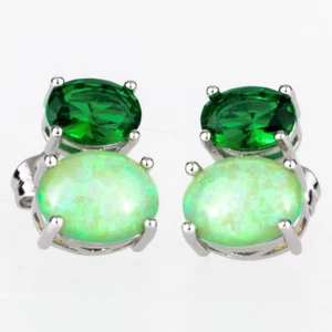 Aretes de joyería rellenos de plata ópalo de fuego verde kiwi esmeralda simulada 5x7 - Imagen 1 de 6