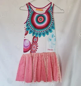 Authentic Desigual Geometric Art Logo Chiffon Pink Girls Dress-Size:9/10 - Picture 1 of 8