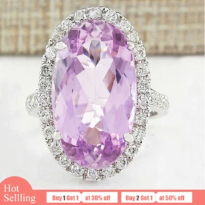 Anello donna ragazza nuovo lungo ovale viola chiaro pietra preziosa ametista argento misura 6-10 - Foto 1 di 6
