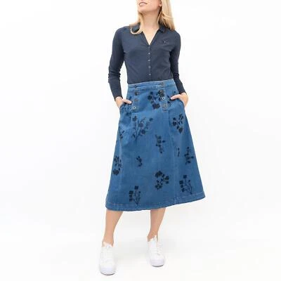Womens White Stuff Skirt Denim Embroidered Longer Length Classic Midi A-Line - Image 1 of 4