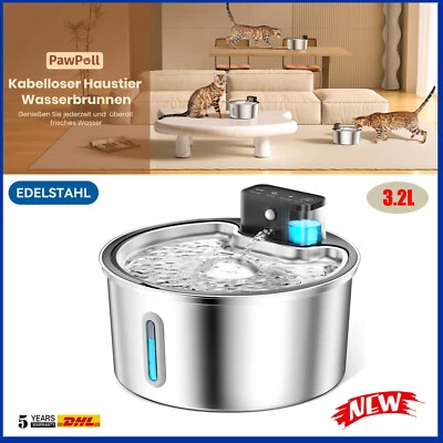 3.2L Katzenbrunnen Edelstahl Leise Trinkbrunnen mit Sichtfenster Katzen Hunde - Bild 1 von 4