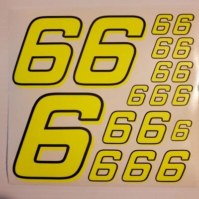 #6's Flourescent Yellow w/black out Racing Numbers Vinyl Decal Sheet 1/10-1/12  - Image 1 of 4