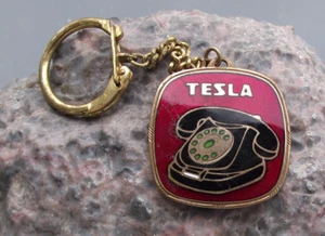 Vintage Tesla Telephones Electronics Czechoslovakia Logo Key Ring Key Chain Fob - Picture 1 of 2