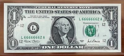 FR 1927 $1 2001 "SERIAL # SOLID 6's - 2" FEDERAL RESERVE NOTE RAW GEM - Image 1 of 3