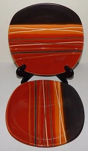 2 Home Trends Bazaar Square Salad Plates Orange-Red Brown White Stripes 8402626 - Picture 1 of 12