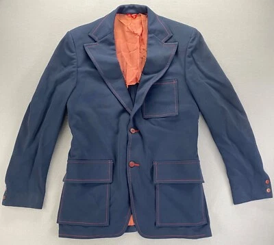 Vintage B.C. Blazer Abrigo Chaqueta Moore & Sons Azul Marino Croft’s Clothes Borde Rojo Foto 1 de 4