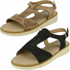 Ladies Down To Earth Low Wedge Sling Back Strap Casual Summer Sandals F1R0722 - Picture 1 of 19