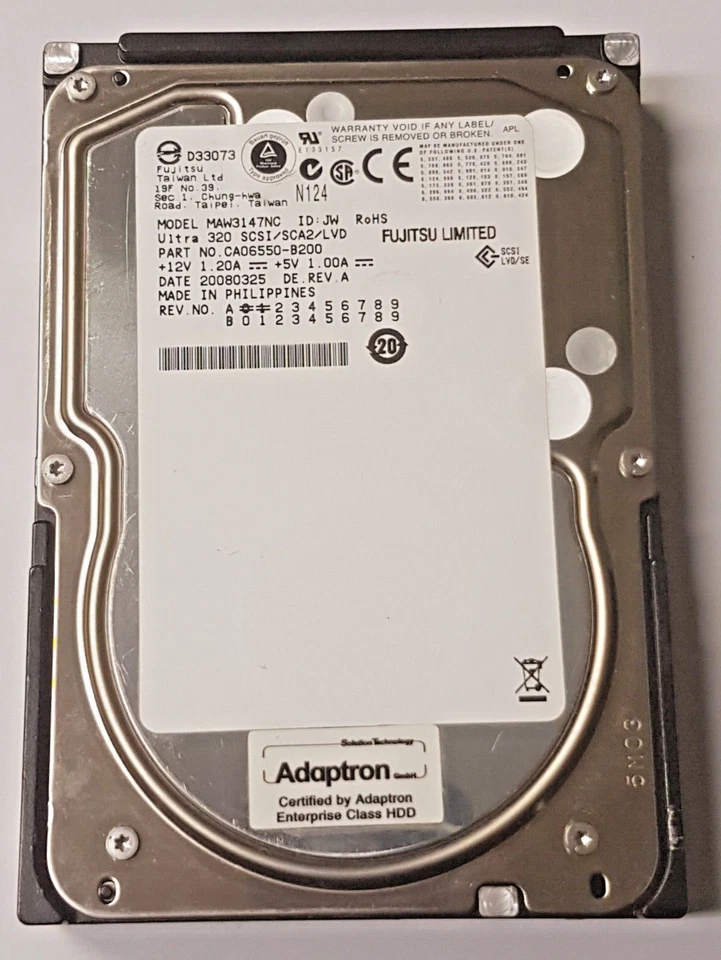 147 GB Fujitsu MAW3147NC Ultra 320 SCSI 80Pin 10K RPM 8MB HDD 3.5" Hard Drive - Image 1 of 1