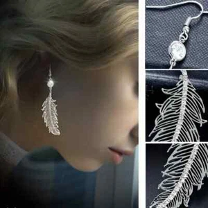 Elegant Long Feather Earrings Unique Dangle Ear Jewelry Zirconia Gift Women Girl - Picture 1 of 6