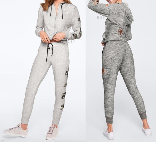 UNDERCOVER FELPA CON CAPPUCCIO VICTORIA'S SECRET PINK BLING PERFETTA FULL ZIP E SKINNY JOGGER XS L NUOVA CON ETICHETTE
