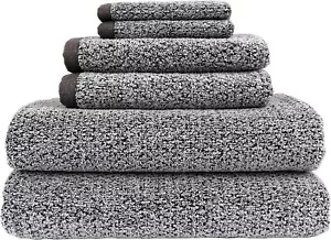 Everplush Diamond Jacquard 6 Pieces Bath Towel Set, Grey - Picture 1 of 19
