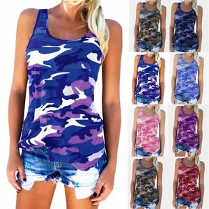 Summer Womens Sleeveless Camouflage Vest TOPS Casual Loose TEE Shirts Plus Size - Picture 1 of 13