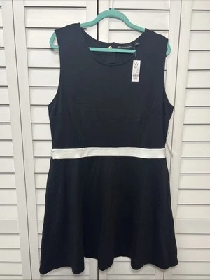 New York & Company Sleeveless Cotton A-Line Dress Size XL Black & White NWT - Image 1 of 4
