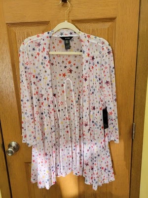 Cárdigan Ali Miles para mujer 1X transparente frente abierto peso ligero patriótico Foto 1 de 4