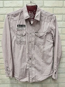 Marc Ecko Cut & Sew-Mens Long Sleeve Pearl Snap Shirt, Large, Lite Red Pinstripe - Picture 1 of 15