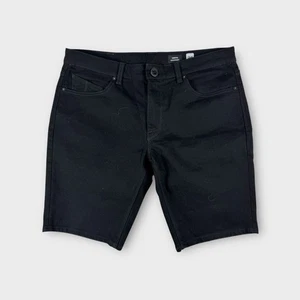 Volcom Dark Black Vorta Slim Straight Cotton Blend Casual Denim Shorts Mens 34 - Picture 1 of 11