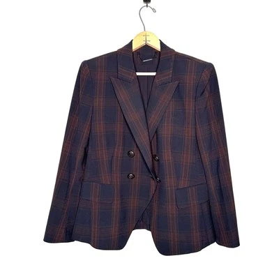 Elie Tahari Woman's Jezebel Double-Breasted Navy Plaid Jacket Blazer Size 12 - Image 1 of 4