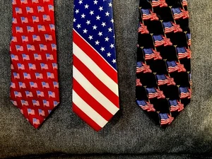American Traditions Imported Silk Tie Lot Patriotic Flag USA July 4th Necktie EC - Picture 1 of 6