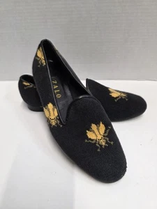 Zalo Honey Bee Needlepoint Slip On Loafer Flat Size 8N Leather Sole - Picture 1 of 10