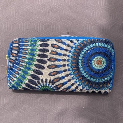 Carteira Feminina Mandala Flor Tribal Zíper Bifold Colorida Boho Hippie - Imagem 1 de 3