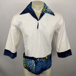Vtg 60s 70s Malihini Shirt Tunic Mens Hawaii Barkcloth Hippy Disco Boho Large - Picture 1 of 17