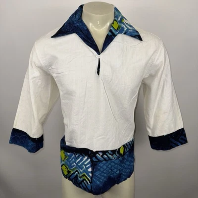 Vtg 60s 70s Malihini Shirt Tunic Mens Hawaii Barkcloth Hippy Disco Boho Large - Image 1 of 4
