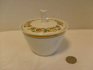 Tazón de azúcar y tapa Franciscan PICKWICK 3" blanco con rayas doradas y fruta Japón RB-2 - Imagen 1 de 3