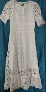 Floryday NWT Lace Dress Size S White Midi Lining Short Sleeve Scoop Neck - Picture 1 of 5